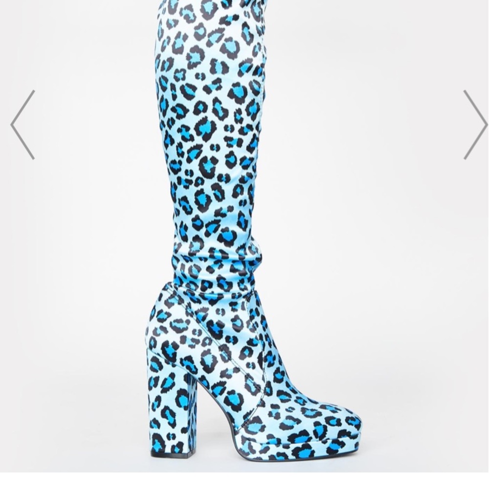 Blue leopard thigh highs boots